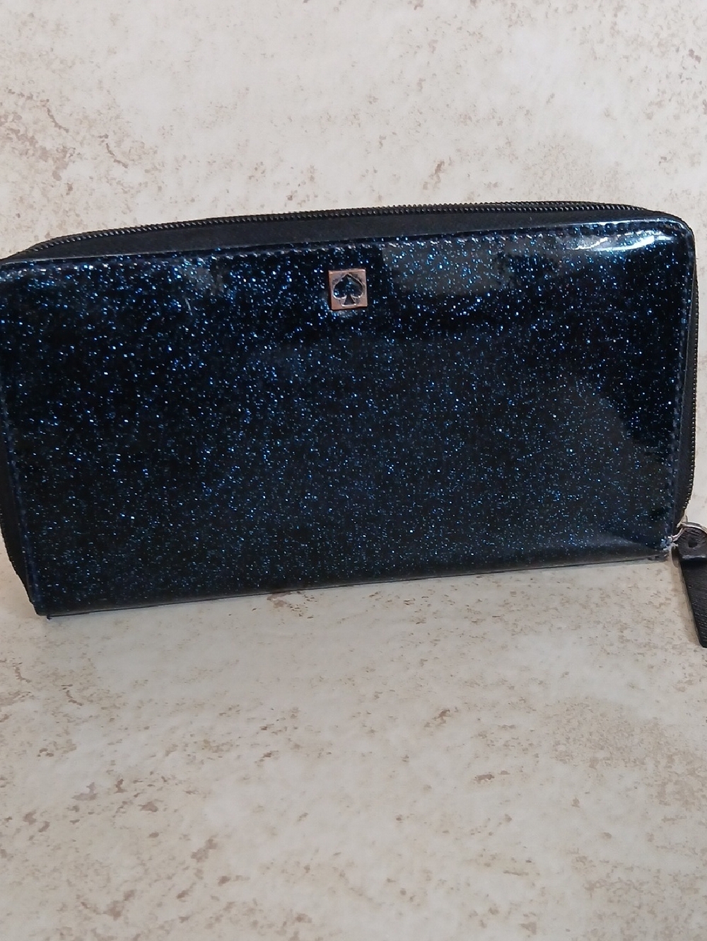 Kate Spade Midnight Blue Glitter Bug zip-around wallet